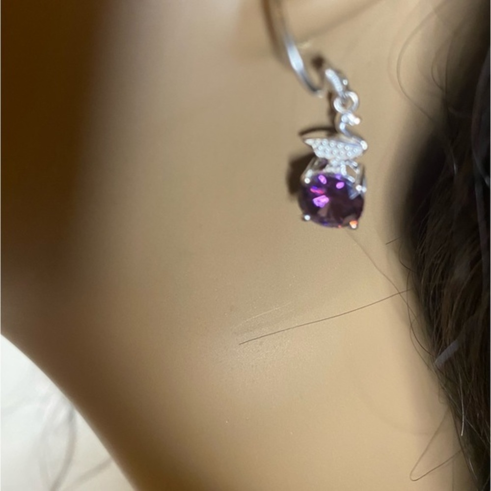 🌺Simulated amethyst Dangling Earrings in sterling silver - Picture 3 of 5